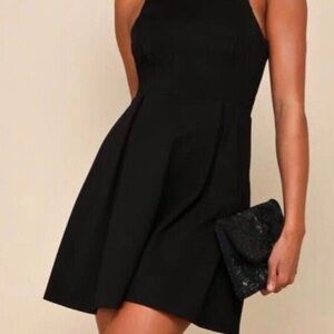 Lulu's Black Halter Skater Dress